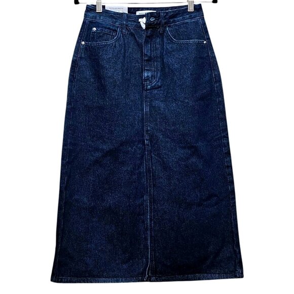 WeWoreWhat Denim Midi Skirt S Dark Wash Cotton Blend Front & Back Pockets - Picture 1 of 11